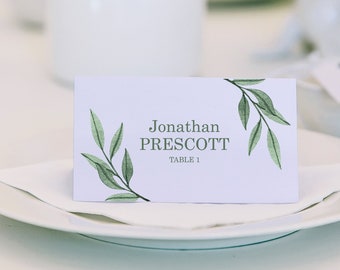 Sage Green Wedding Place Cards Editable Template - Olive Green Wedding - Printable Place Cards  - MSL106