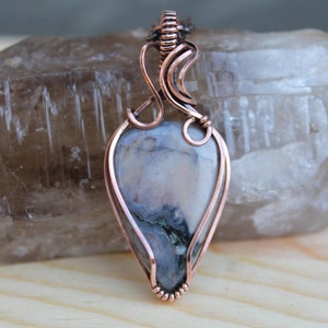 Porcelain Jasper & Copper Wire Wrapped Pendant - Cream Colored Stone Necklace - Woven Wire Pendant - Crystal Charm - Simple Copper Pendant