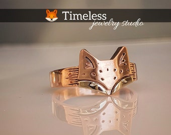 14K Solid Gold Fox Ring: Rose Gold Wedding Band