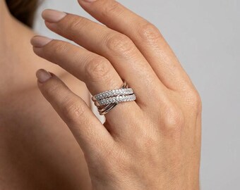 Kreuz Diamant Ring: 14K Weißgold Pave Ehering