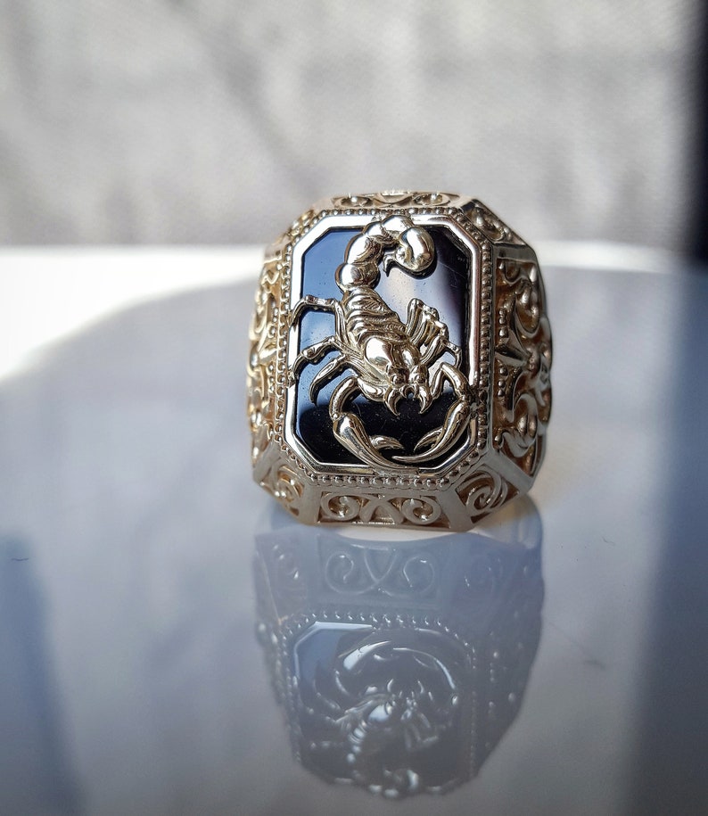 Gold Scorpion Ring Onyx Stone Scorpio Sign Ring Scorpion Etsy