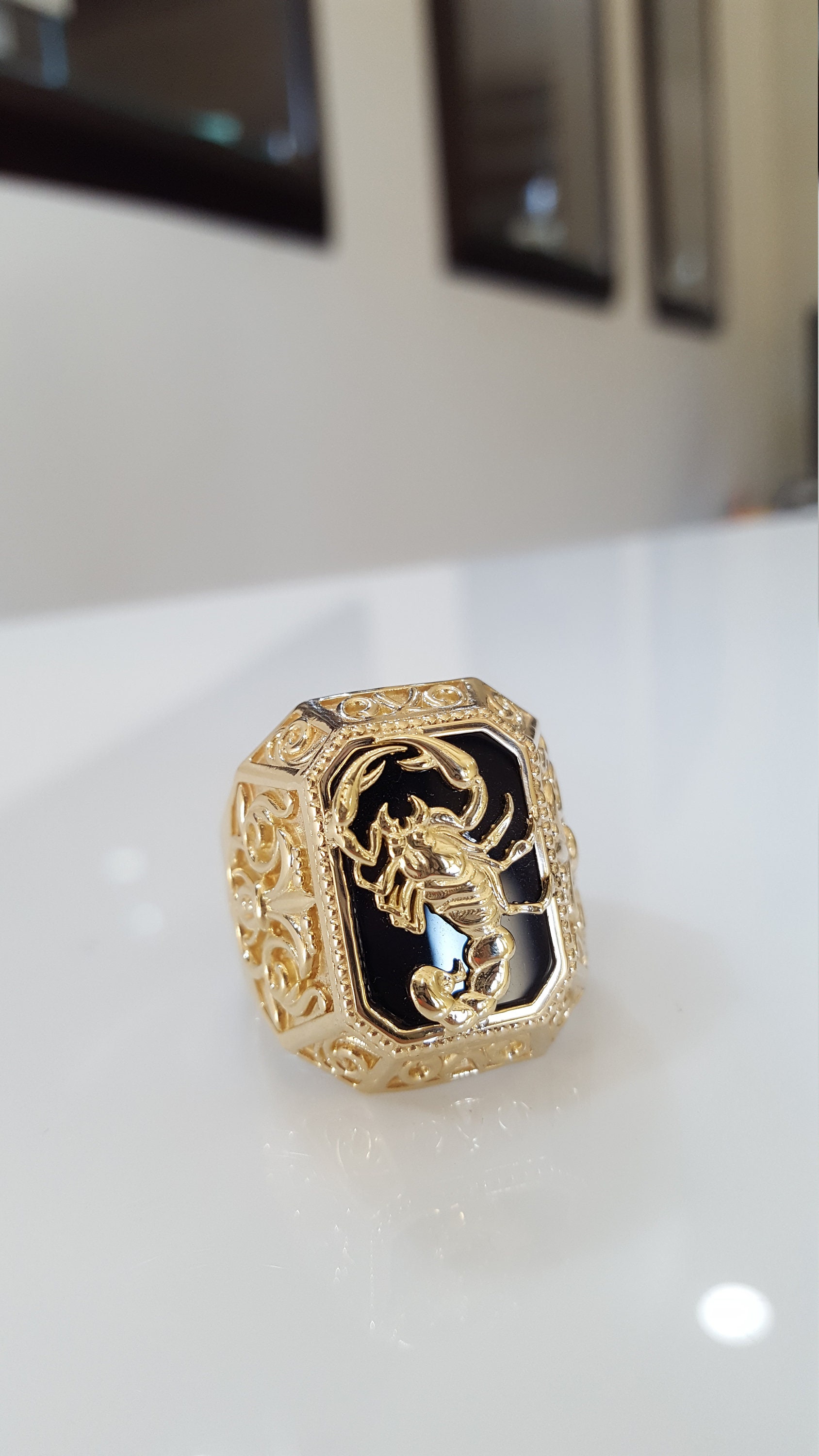 Gold Scorpion Ring Onyx Stone Scorpio Sign Ring Scorpion Etsy