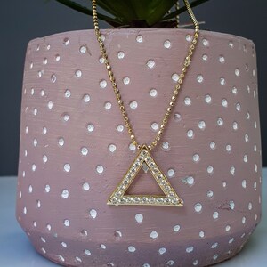 14K Solid Gold Triangle Necklace: Paved Zircon Geometric Pendant