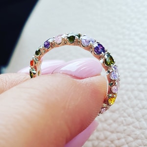 ZIRCON RING SILVER, Stylish Ring, Explore Eternity Ring, Embrace The Enchanting Array Of Love With The Captivating Rainbow Eternity