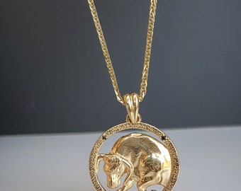 14K Gold Taurus Pendant with Black Diamonds: Modern Zodiac Necklace