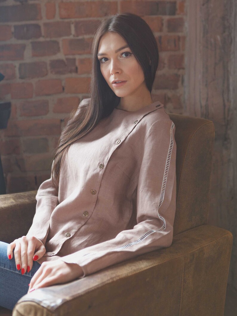 ready to ship Beige linen blouse with lace and buttons summer top long sleeve linen boho blouse,pluse size country vintage spring top