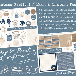 Mid Autumn Festival | Moon &Lantern Festival Bullet Journaling Printable Sheet | Bujo Printables