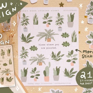 Plant Mama Bujo Sticker Sheet - Cute Stickers - Planner Stickers - Bullet Journaling Stickers