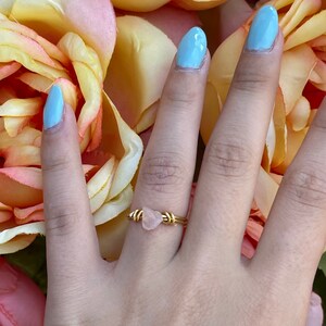 Natural Pink Quartz Gold Plated Wire Ring