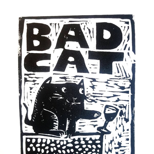 Bad Cat Handgemachter Linoldruck