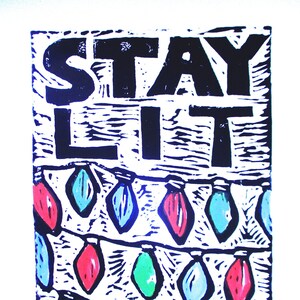 Stay Lit (Holiday Lights) Linocut Print