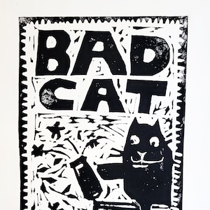 Bad Cat Too Handmade Linocut Print
