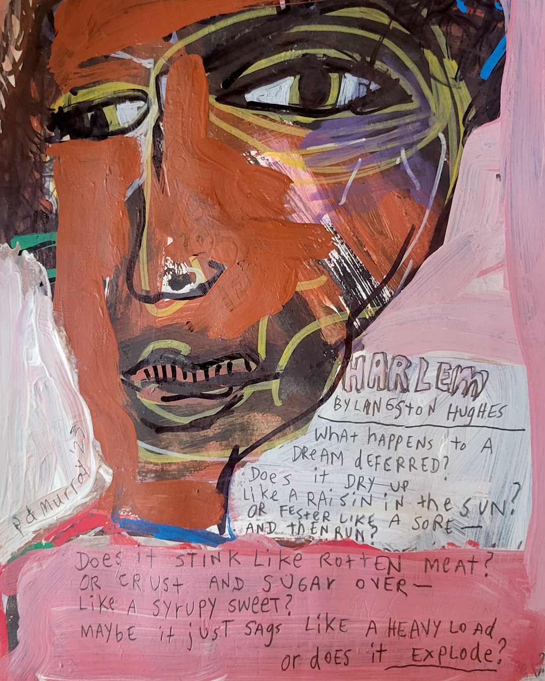 Harlem langston Hughes. Mixed Media on Paper. 2023 Etsy