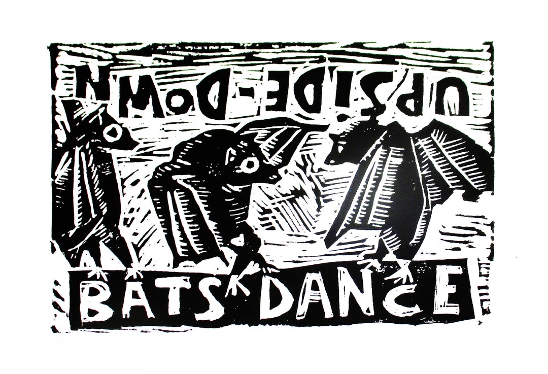 Bats Dance Upside Down Handmade Linocut Print Etsy
