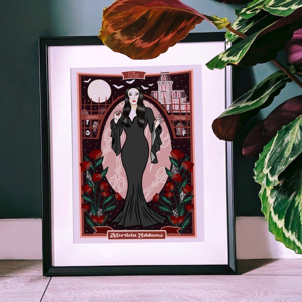 Morticia Addams 90’s Movie Addams Family Art Print | Gothic Red Aesthetic | Dark Florals | Gothic Mother/Mom Vibe