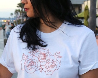 Rose Floral Tee: Botanical Illustration, Cotton Garden Shirt