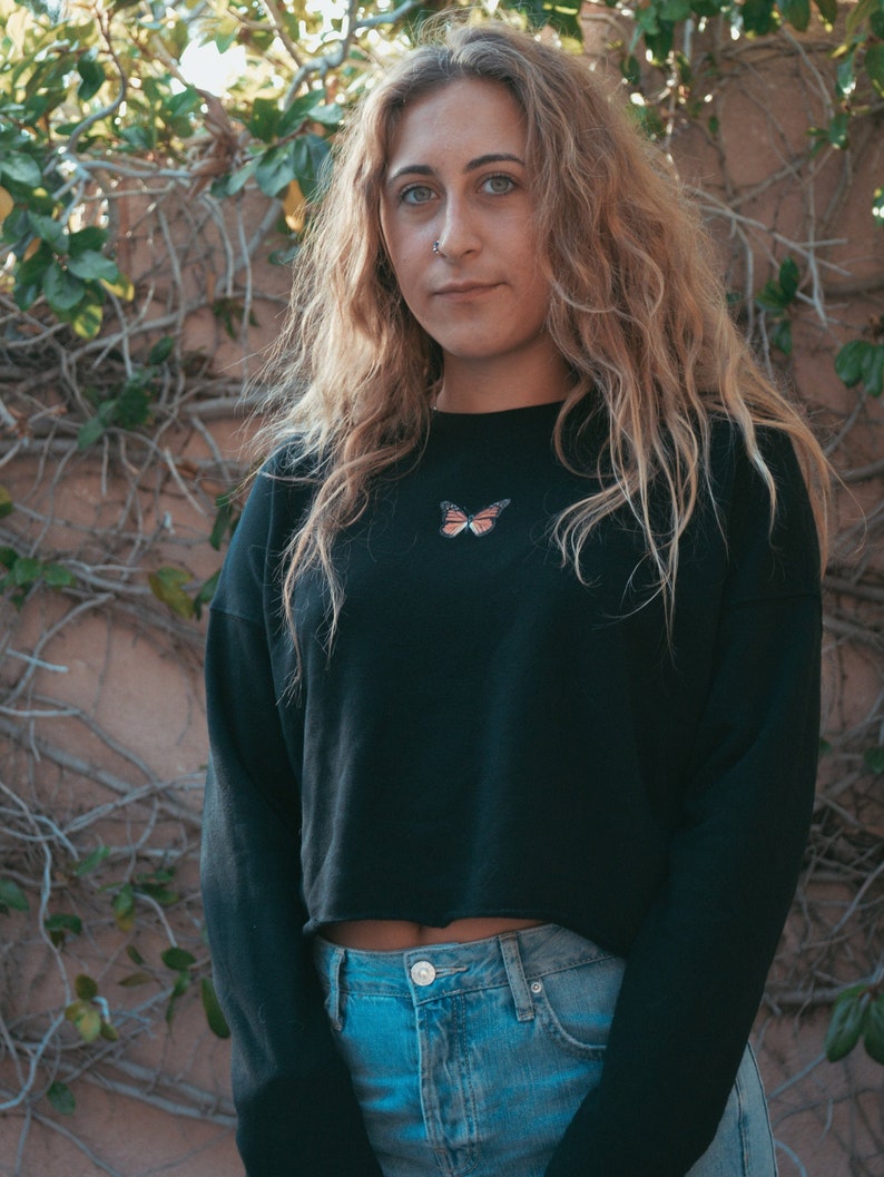 Monarch Butterfly Cropped Sweatshirt | Boho Aesthetic Clothing image 1