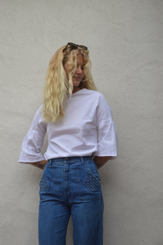 Vintage White Bell-Sleeve Blouse || Boho Clothing,
