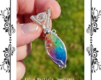 Razzle-Dazzle Solar Quartz and Garnet Fan or Light Pull set in Sterling Silver 2 Rainbow