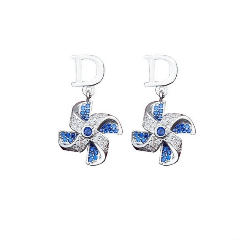925 Sterling Silver /& Blue Cubic Zirconia Designer Inspired Earrings