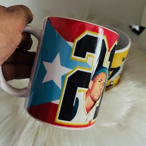 Roberto Clemente #21 Puerto Rican flag, Coffee mug, Roberto Clemente.