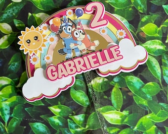 Bluey inspired Cake topper, Personalized Bluey birthday.
