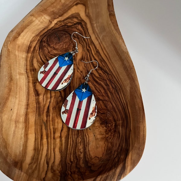 Puerto Rican flag large teardrop earrings,  Puerto Rico