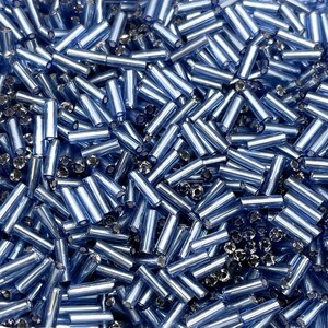 Bugle Bead 98-22-10 Diy Bugle Beads 6mm Silver Lined Grey Blue 10 grams Diy Beads
