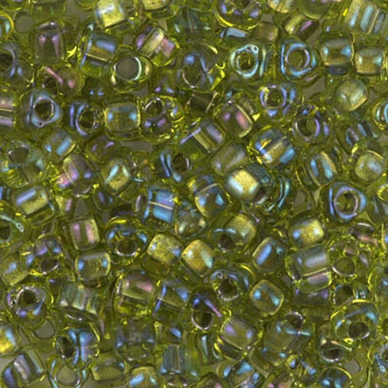 Triangle Beads Miyuki 50 Sparkling Lined Chartreuse AB 10 grams TR5-1813 diy beads