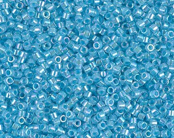 Delica Beads DB0057 Miyuki Delica Beads 11/0 Aqua Lined Crystal AB 7.6 grams ( approx 1520 beads ) Diy Beads Store