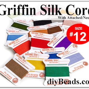 Silk Thread Size # 12 With Attached Needle - 100% Silk Thread Cord - Made In Germany - 6.5 feet ( 2 meters ) - diyBeads