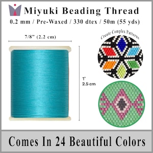 Miyuki Beading Thread is a pre-waxed size "B" beading thread 50m (55 yards) available in 24 colors