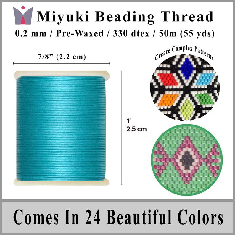 Miyuki Beading Thread is a pre-waxed size "B" beading thread 50m (55 yards) available in 24 colors