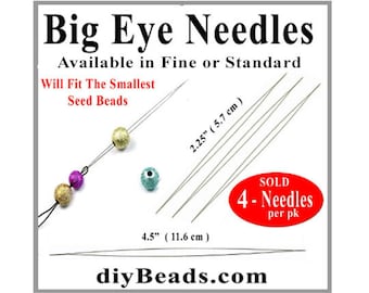 Big Eye Beading Needles - Two sizes  - 2.25" & 4.5" - Fine or Standard size's - Packed 4 needles per package - diyBeads