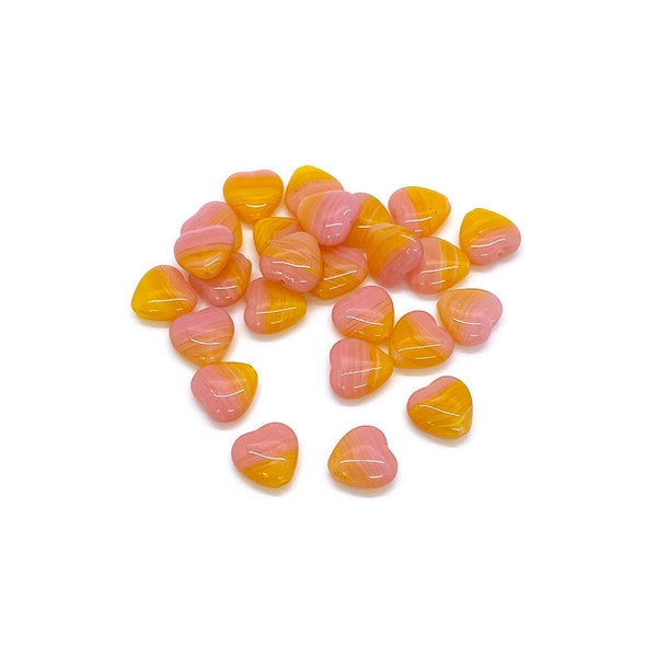 Heart Beads Preciosa Czech Glass - PINK and YELLOW - 10mm 25 pieces - Diy Jewelry - diybeads