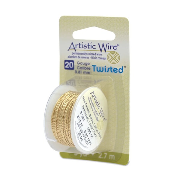 Artistic Wire, 20 Gauge (.81 mm), Twist, Round, Tarnish Resistant Brass, 3 yd (2.7 m)  #AWD-20T-NTB-03Y  Diy Beads