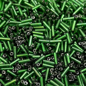 Bugle Bead 98-19-10 Diy Bugle Beads 6mm Silver Lined Emerald Green 10 grams Diy Beads