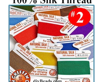 Griffin Silk Thread #2 with Attached Needle - German Silk Beading Cord - 100% Silk - 2 Meter