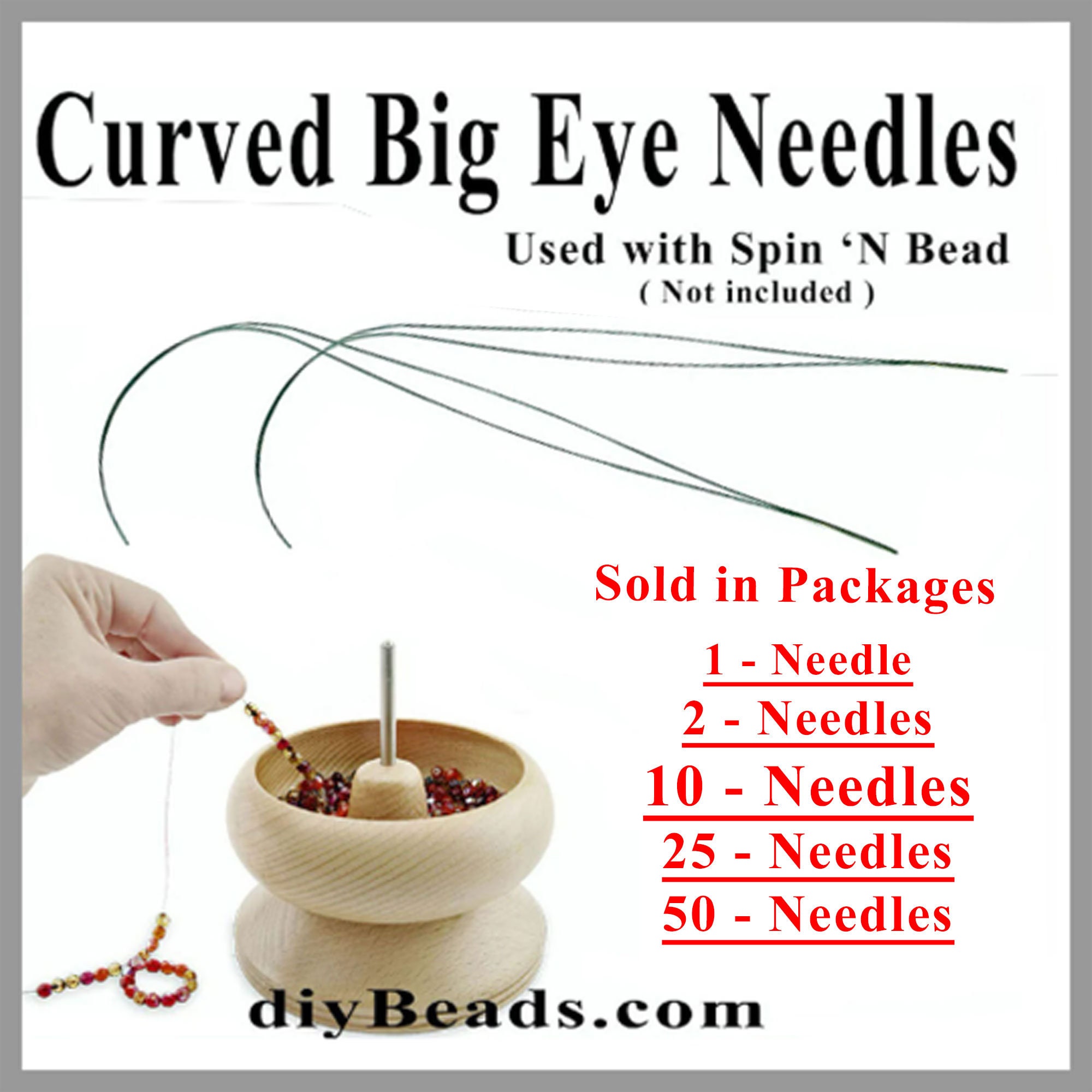 Big Eye Curved Beading Needles, Bead Spinner Needles, Flexible, Package of  2 
