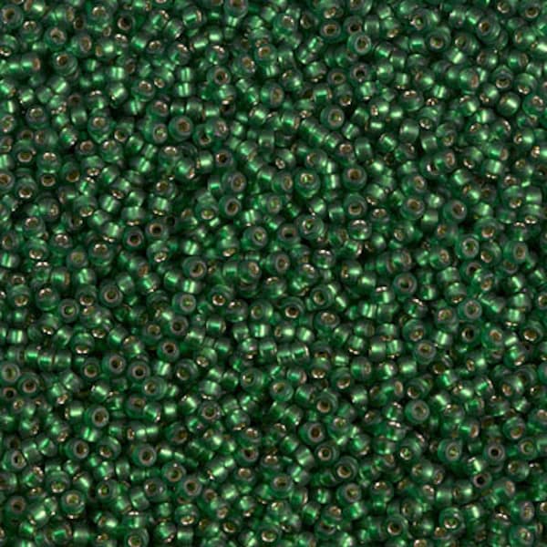 Seed Bead 15-1642 Miyuki Seed Beads 15/0 Dyed Semi Frosted Silver Lined Leaf Green 10 grams - Diy Beads - Diy Jewelry