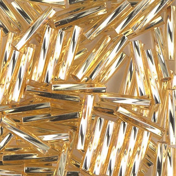 TW2712-3 Miyuki Twisted Bugle Beads 2.7mm  x 12mm Silver Lined Gold 12 grams diy beads