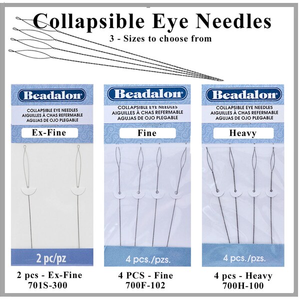 Collapsible Eye Needles for beading - 3 sizes diybeads