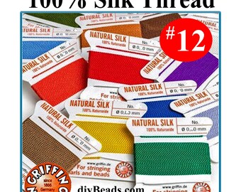 Griffin Silk Thread #12 with Attached Needle - German Silk Beading Cord - 100% Silk - 2 Meter