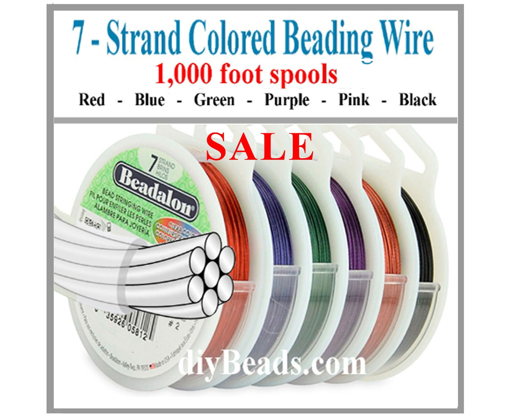 BEADALON BEADING WIRE - 7 Strand Colored Nylon Coated Beading Wire - 1,000  foot spools - diyBeads