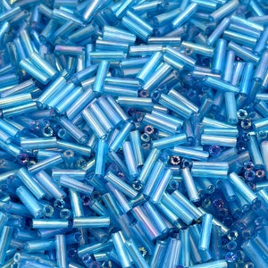 Bugle Bead 98-11-10 Diy Bugle Beads 6mm Rainbow Aqua 10 grams Diy Beads