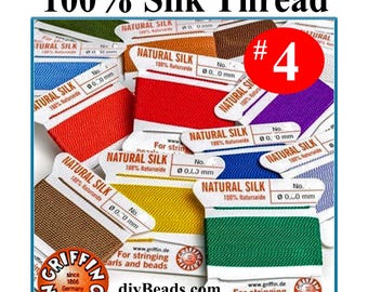 Griffin Silk Thread Size #4 With Attached Needle - 100% Silk Thread Cord - Made In Germany - 6.5 feet ( 2 meters ) - diyBeads