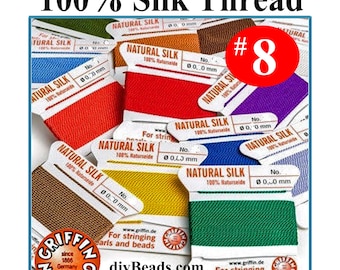 Griffin Silk Thread #8 with Attached Needle - German Silk Beading Cord - 100% Silk - 2 Meter