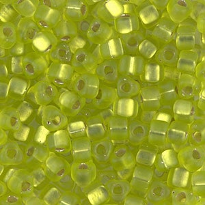 May include: A close-up of a pile of small, square, translucent green beads. The beads have a slightly frosted finish.