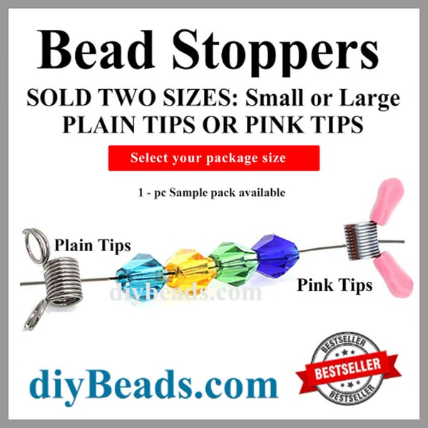 BEAD STOPPERS - Stainless Steel -   Large or Small - Keep Beads From Falling Off - Plain or Pink - Diy Beads