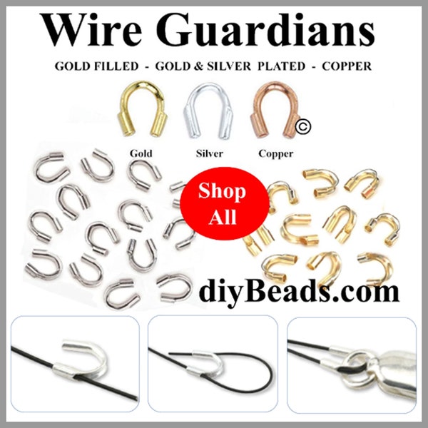 WIRE GUARDIANS .022 in ( ID. 0.56 mm) - Choose From Silver Plated, Gold Plated, Copper Plated or Gold Filled - Diy Beads